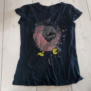 Charlotte Russe Black Pink Design 100% Cotton Short Sleeve T Shirt Large GUC